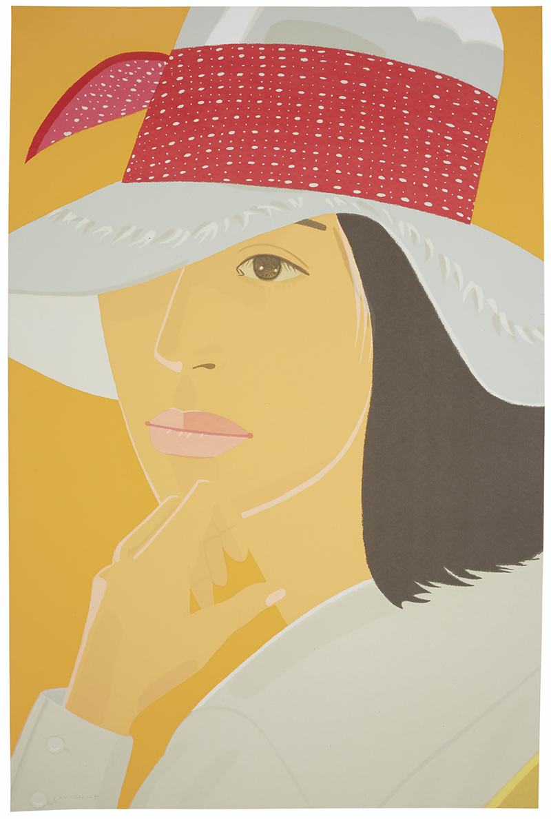 Alex Katz Portrait of Woman in Hat with Red Headband