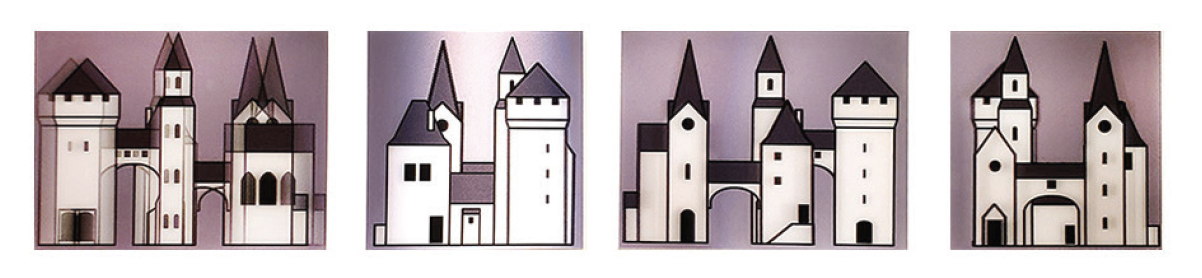 Julian Opie print set of lenticular medieval buildings