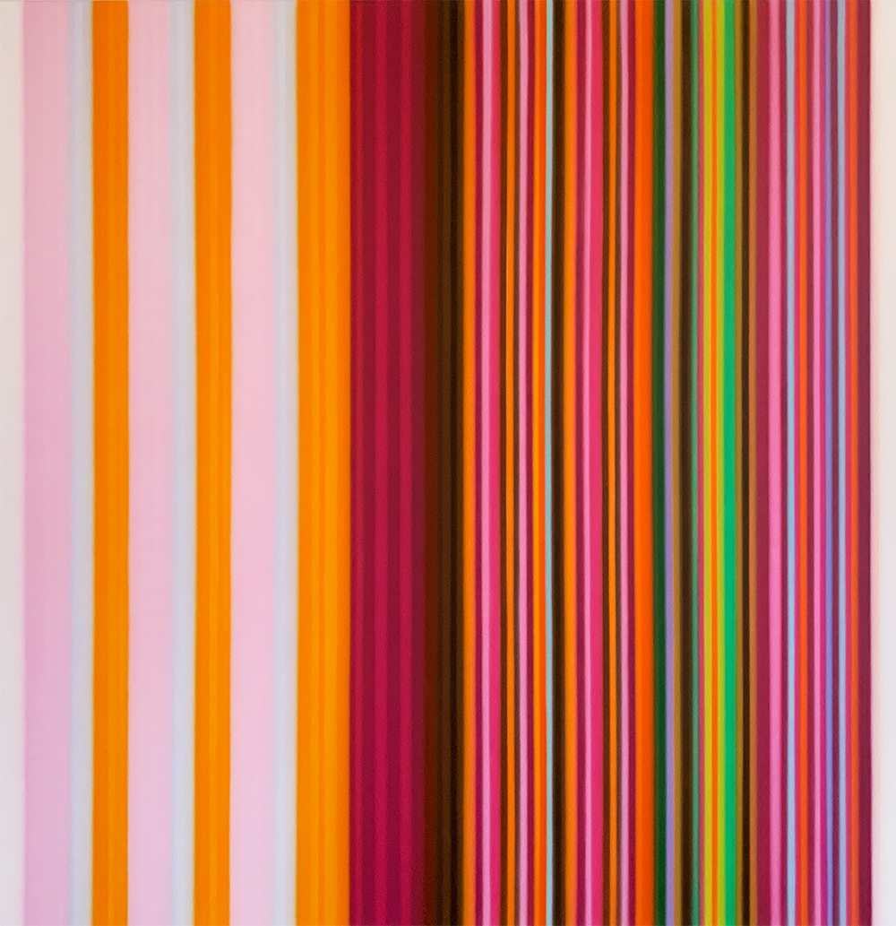 Tim Bavington Painting with Pink Stripes