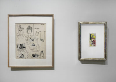 Head-On Installation Image of works in "On Paper" Exhibition by Saul Steinberg and Roy Lichtenstein