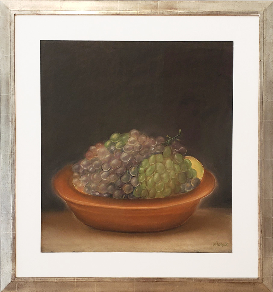 framed image of Fernando Botero painting depicting grapes in a bowl