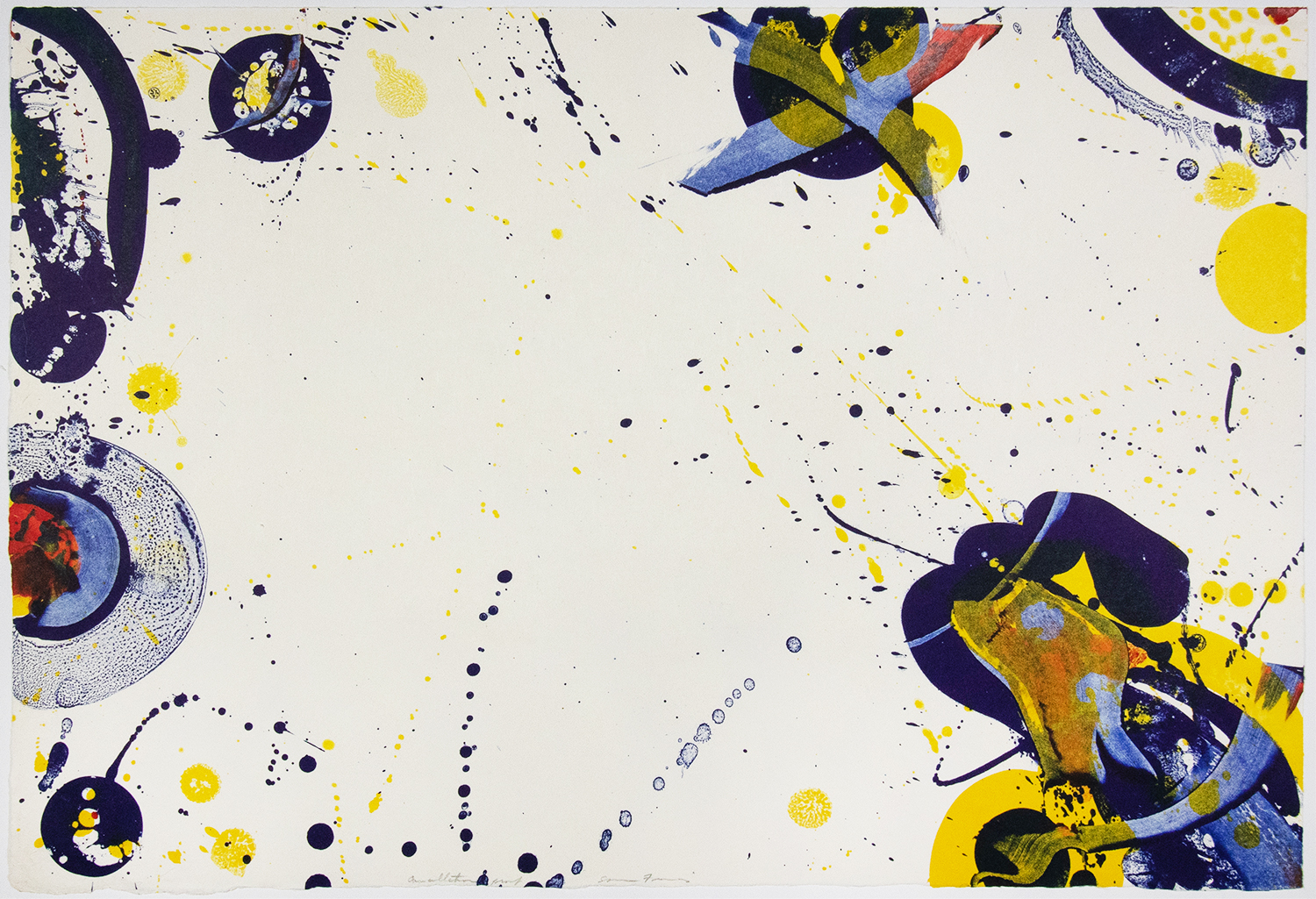Sam Francis special proof of abstraction in blue and yellow ink