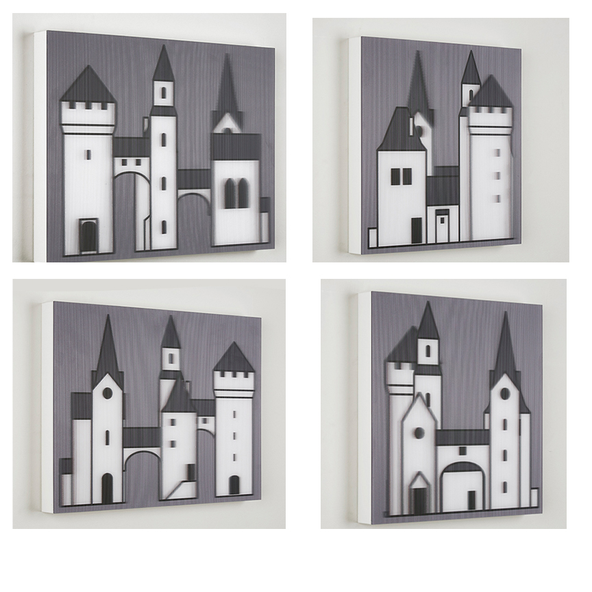 Julian Opie lenticular suite of medieval structures