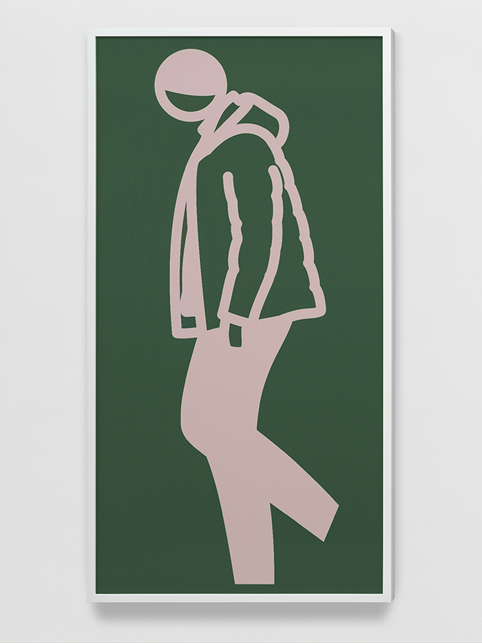 Julian Opie lenticular figure walking in green and mauve