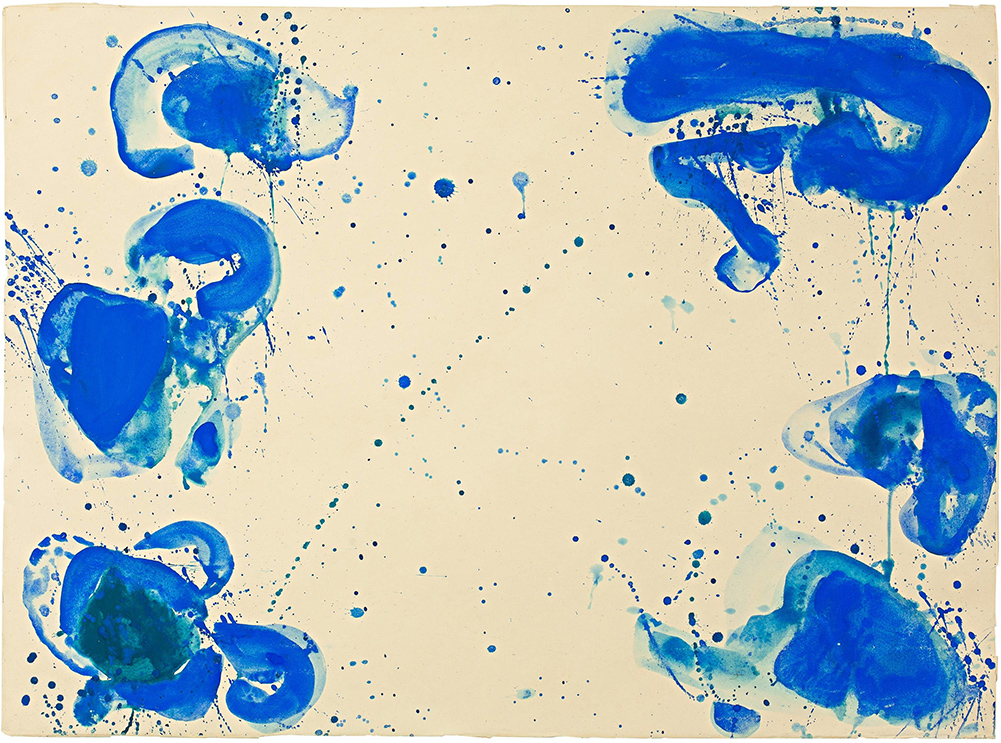 Sam Francis abstract painting on paper from blue balls series