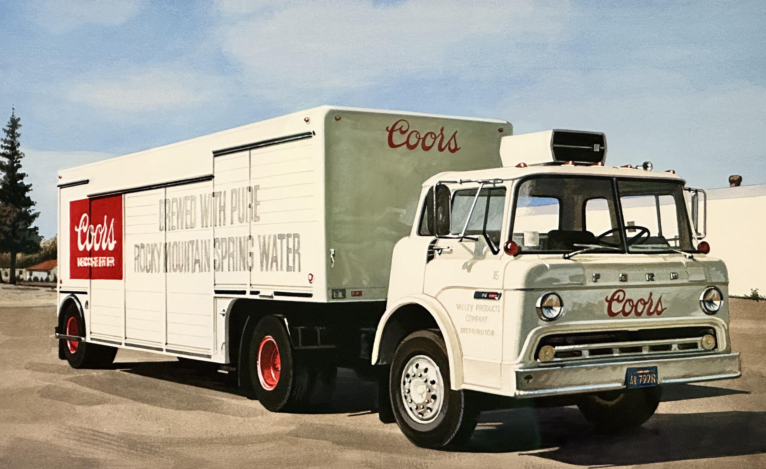 Ralph Goings Photorealistic watercolor painting of Coors truck