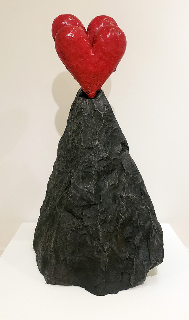 Jim Dine sculpture of double red hearts on rock