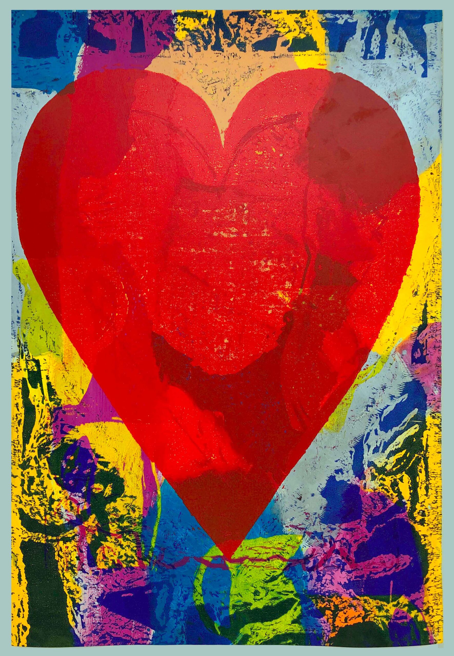 Grey and Red Jim Dine Heart Print