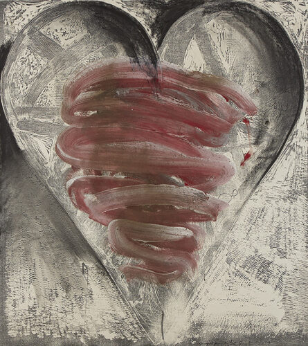 Jim Dine heart in maroon and grey