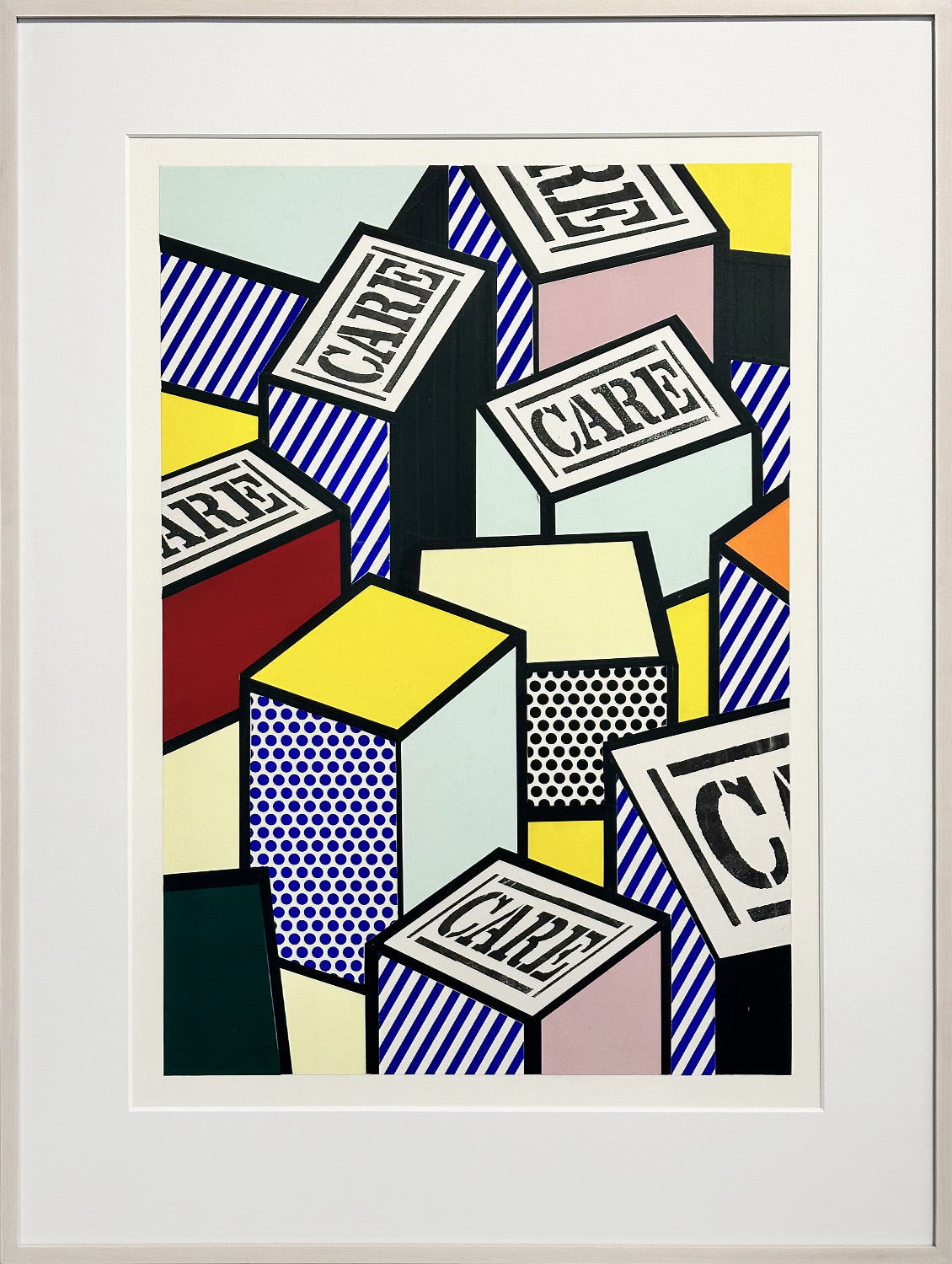 Roy Lichtenstein collage for "CARE" poster in bright colors
